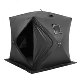 Portable Ice Shelter, 3-4 Person Pop-Up Ice Fishing Tent, 35 Square Feet Fishable Area, Ice Shanty for Winter Fishing, Waterproof Oxford Ice Cube with Anchors/Ropes/Carrying Bag, 71"x71", Black